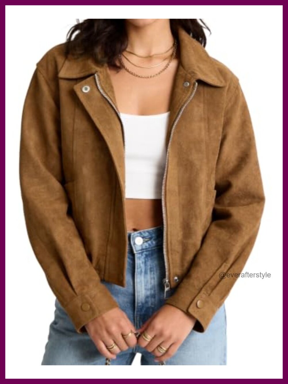 Faux Suede Cropped Bomber Jacket Zip-Up Long Sleeve Casual Women's
